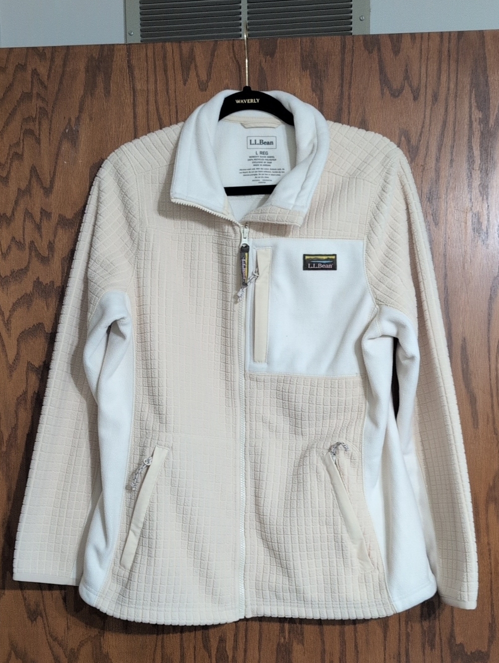 L.L. Bean Cream Grid-Textured Full-Zip Fleece Jacket